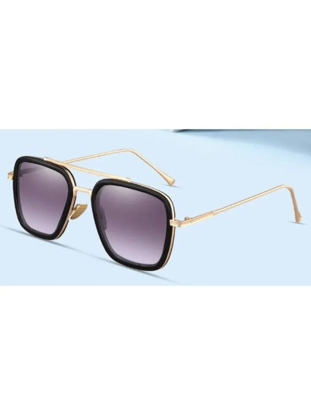 Oversized Square Gradient Black Sunglasses With Gold Metal Frame Retro Vintage D